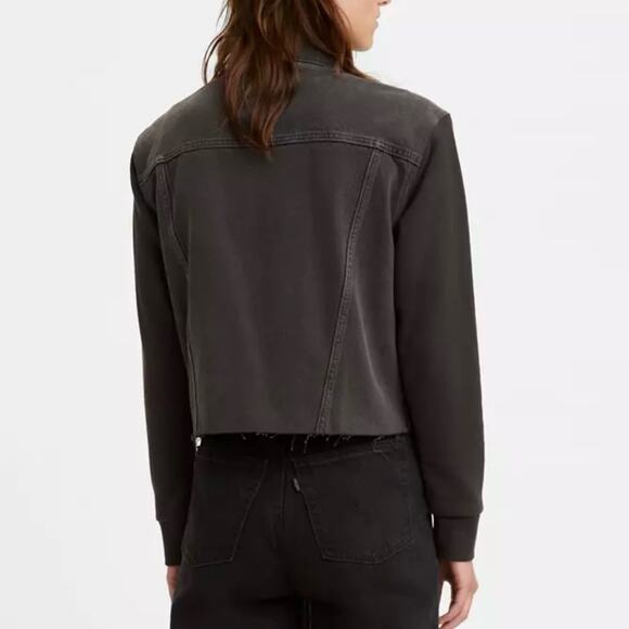 NEW Size XS Levis Ex Boyfriend Denim Hybrid Trucker Jean Jacket Washed Black - Picture 2 of 9